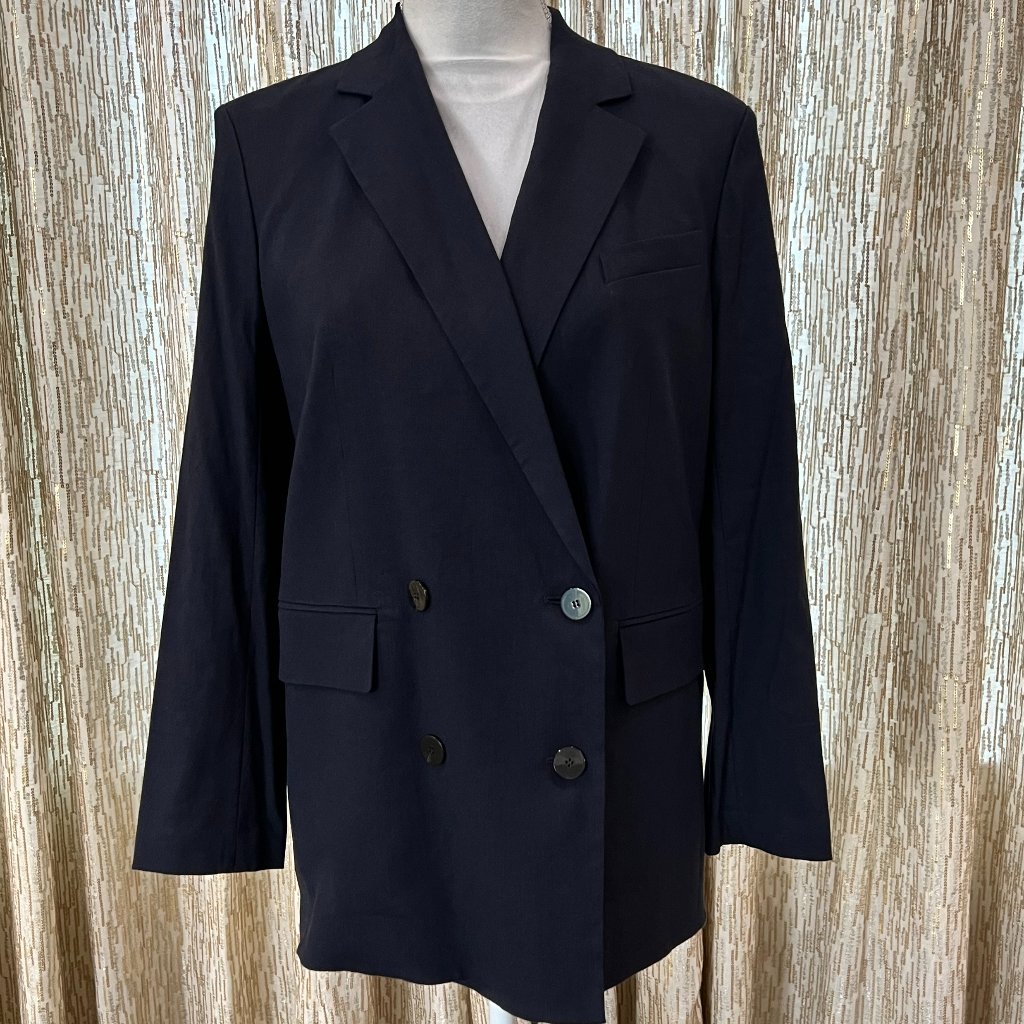 Nwt Theory Navy Blue Linen Boxy Blazer